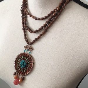 Statement necklace turquoise stone snake pattern